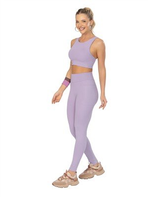 Legging Recortada com Bolsos , Cós Alto Duplo e Alta Compressão 