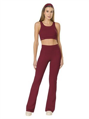 Calça Flare Com Bolsos e Cós Alto Duplo Alta Compressão 