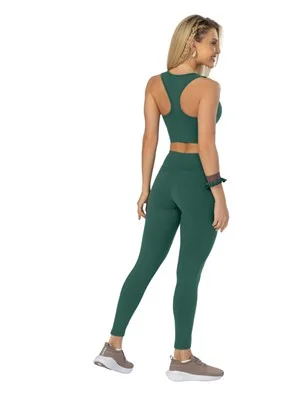 Legging Recortada com Bolsos Cós Alto Duplo Alta Compressão 