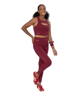 Legging Recortada com Bolsos Cós Alto Duplo Alta Compressão 