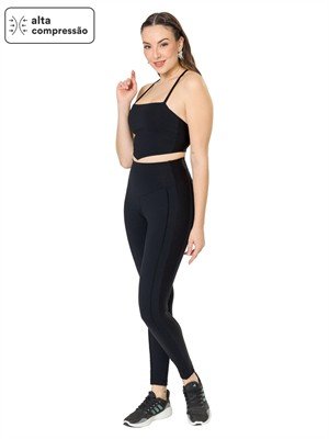 Legging com Listras e Cós Alto Duplo 