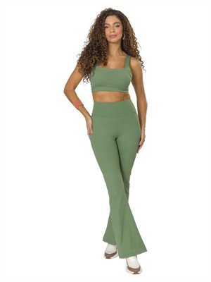 Calça Flare com Cós Alto Duplo e Zero Transparência 