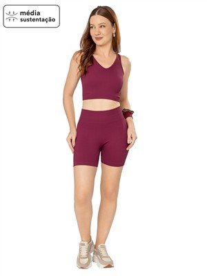 Regata Cropped Seamless com Decote V e Alças Finas 