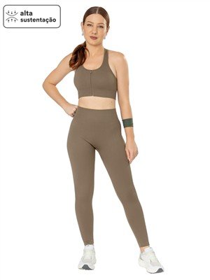 Top Fitness Feminino Seamless com Zíper Frontal, Costas Nadador e Bojo Removível 