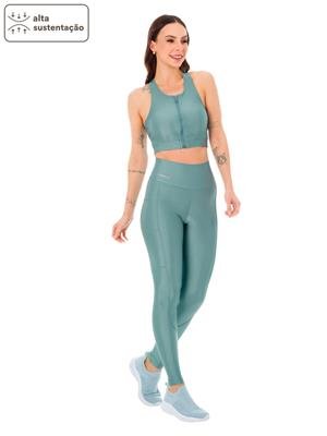 Top Feminino com Zíper Frontal, Superfície Brilhante e Alta Sustentação - DiCorpo 