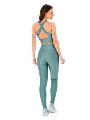 Top Feminino com Zíper Frontal, Superfície Brilhante e Alta Sustentação - DiCorpo 