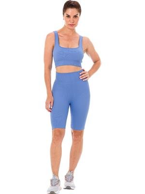 Bermuda Fitness Meia Coxa Seamless com Cós Alto Duplo - Sem Costura e Média Compressão 