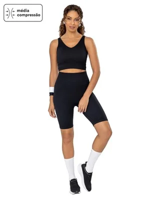 Bermuda Fitness Meia Coxa Seamless com Cós Alto Duplo - Sem Costura e Média Compressão 