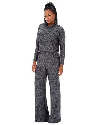 Calça Pantalona em Tricô Flanelado com Superfície Melange e Avesso Peluciado | DiCorpo 