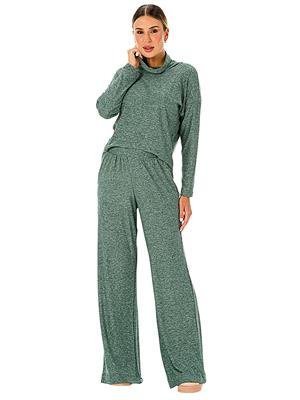 Calça Pantalona em Tricô Flanelado com Superfície Melange e Avesso Peluciado | DiCorpo 