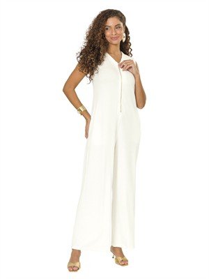 Macacão Pantalona Com Bolsos e Zíper Frontal 