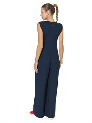 Macacão Pantalona Com Bolsos e Zíper Frontal 