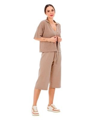 Camisa de Tricô Vazado com Decote V e Mangas Curtas | DiCorpo