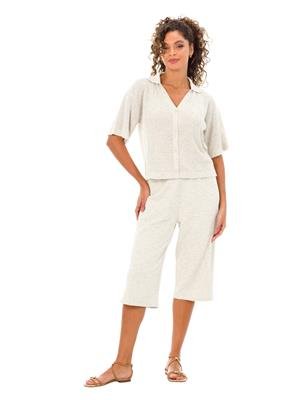 Camisa de Tricô Vazado com Decote V e Mangas Curtas | DiCorpo