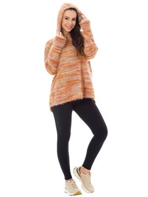 BLUSÃO FEMININO DICORPO AMPLO COM CAPUZ DICORPO FENDA NAS LATERAIS E ABERTURA NO PUNHO 