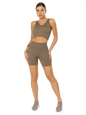 Shorts Fitness Seamless Com Cós Alto Duplo 