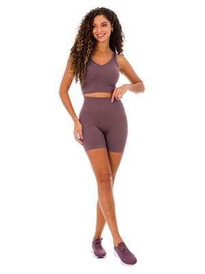 Shorts Fitness Seamless Com Cós Alto Duplo 