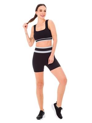 Shorts Seamless Canelado Cós Alto Duplo Média Compressão | DiCorpo