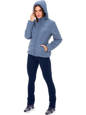 Jaqueta Feminina Em Matelassê com Gola Alta Capuz Removível e Zíper 