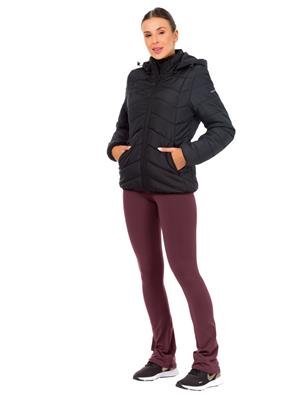 Jaqueta Feminina Em Matelassê com Gola Alta Capuz Removível e Zíper 