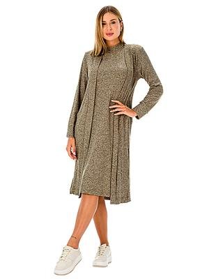 Kimono Midi Recortado em Tricô Flanelado com Barras Duplas e Fenda Lateral | DiCorpo 