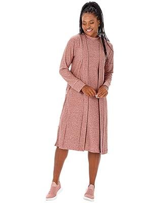 Kimono Midi Recortado em Tricô Flanelado com Barras Duplas e Fenda Lateral | DiCorpo 