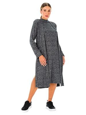 Kimono Midi Recortado em Tricô Flanelado com Barras Duplas e Fenda Lateral | DiCorpo 