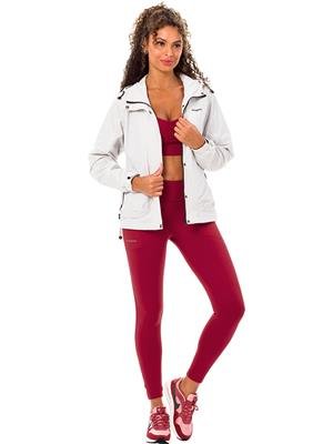 Jaqueta Corta Vento Feminina Texturizada com Gola Alta, Bolsos e Capuz - Microfibra 