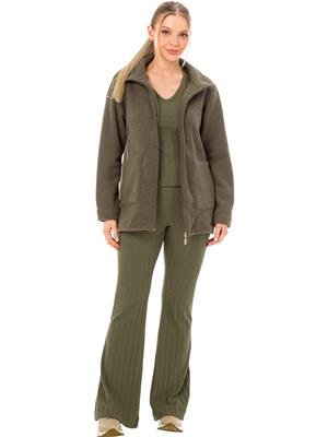 Casaco Feminino Peluciado Alongado com Gola Alta e Bolsos - Soft Brush Sherpa 