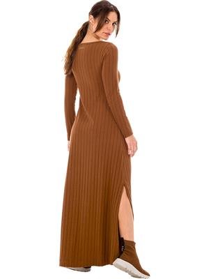 Vestido Longo, Manga Longa, com Decote V e Fenda nas Laterais - DiCorpo 