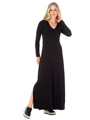 Vestido Longo Recortado com Decote V e Fendas Laterais | DiCorpo 