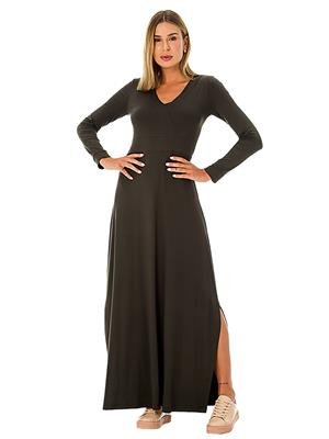 Vestido Longo Recortado com Decote V e Fendas Laterais | DiCorpo 