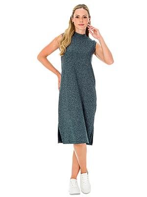 Vestido Midi Gola Alta em Tricô Flanelado com Fendas Laterais | DiCorpo 