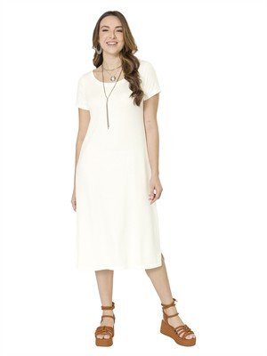 Vestido Camiseta Midi com Fenda nas Laterais 