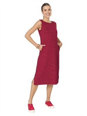 Vestido Midi com Decote Canoa, Bolsos e Fenda nas Laterais. 