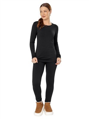 Conjunto Feminino: Camiseta Manga Longa Térmica com Decote Careca + Legging Térmica 