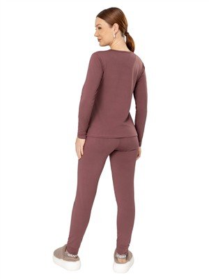 Conjunto Feminino: Camiseta Manga Longa Térmica com Decote Careca + Legging Térmica 