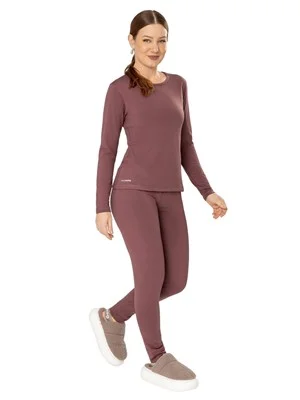 Conjunto Feminino: Camiseta Manga Longa Térmica com Decote Careca + Legging Térmica 