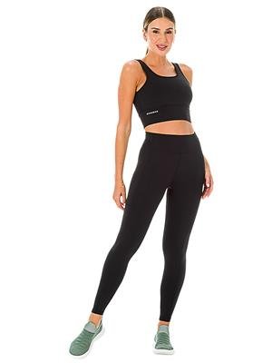 Conjunto Fitness: Top Bojo Removível Alongado + Legging Cós Alto com Bolsos e Detalhes em Trama | DiCorpo