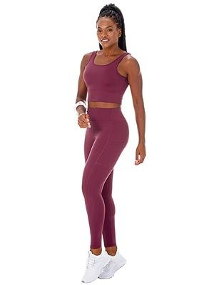 Conjunto Fitness: Top Bojo Removível Alongado + Legging Cós Alto com Bolsos e Detalhes em Trama | DiCorpo