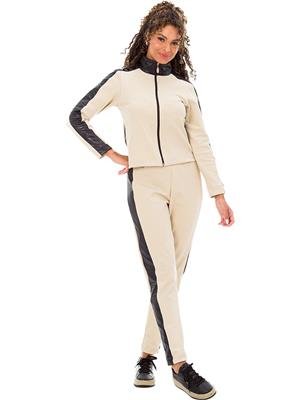 Conjunto Feminino De Jaqueta + Calça Jogging Com Recortes, Gola Alta e Avesso Peluciado