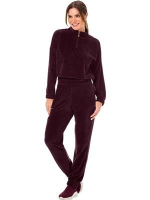 Conjunto Feminino de Veludo Canelado: Blusão Gola Alta + Calça Jogging com Bolsos