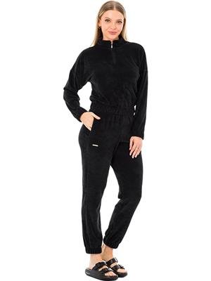 Conjunto Feminino de Veludo Canelado: Blusão Gola Alta + Calça Jogging com Bolsos