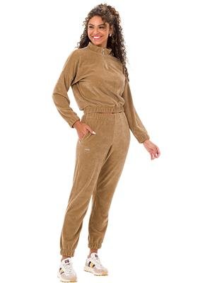 Conjunto Feminino de Veludo Canelado: Blusão Gola Alta + Calça Jogging com Bolsos