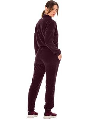Conjunto Feminino de Veludo Canelado: Blusão Gola Alta + Calça Jogging com Bolsos