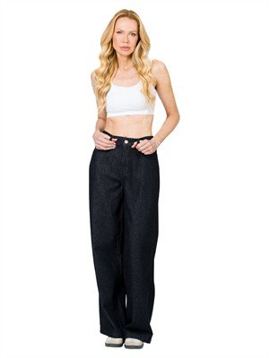 Calça Jeans Wide Leg com Bolsos 