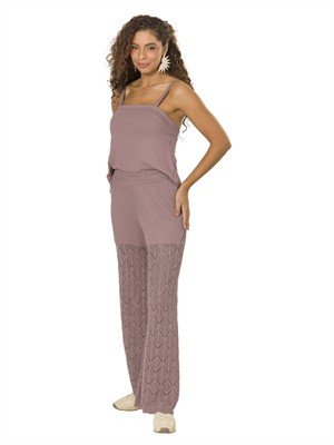 Calça Pantalona com Detalhes em Malha Retilínea 