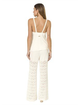 Calça Pantalona com Detalhes em Malha Retilínea 