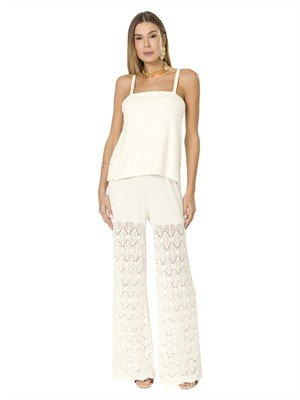 Calça Pantalona com Detalhes em Malha Retilínea 