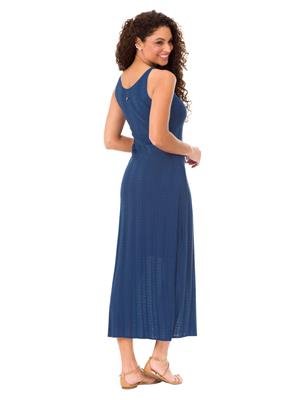 Vestido Longo Cavado com Forro e Decote V - Efeito Crochê | DiCorpo 